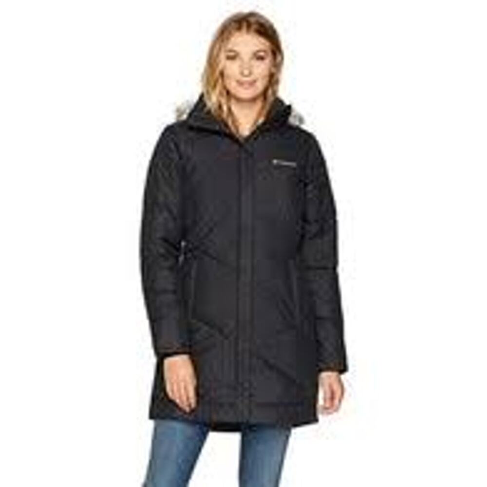Columbia Snow Eclipse Puffer Jacket Women Sz XL Long Black Faux Fur Hood Parka